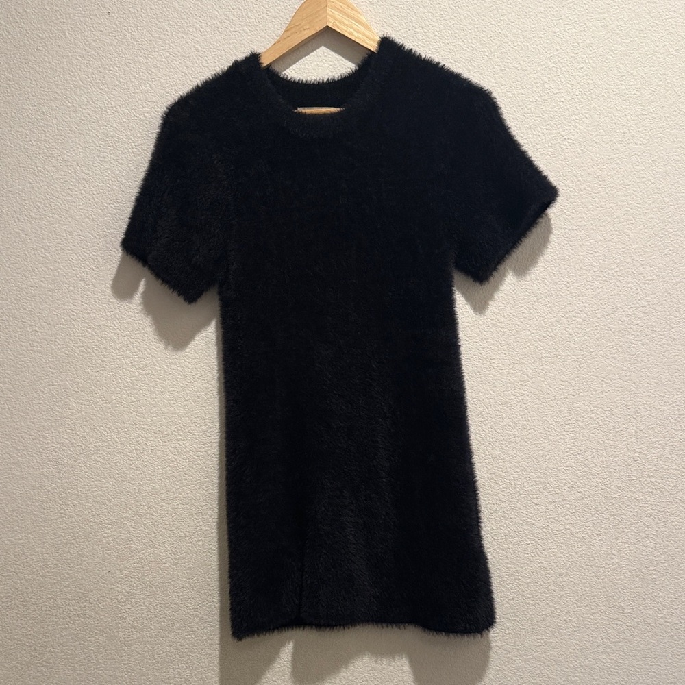 Zara kids Black Fuzzy Short Sleeve Sweater Dress